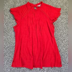 Nanette Lepore Solid Ruffle Pleated Top in Poppy Red Size Medium EUC Womens
